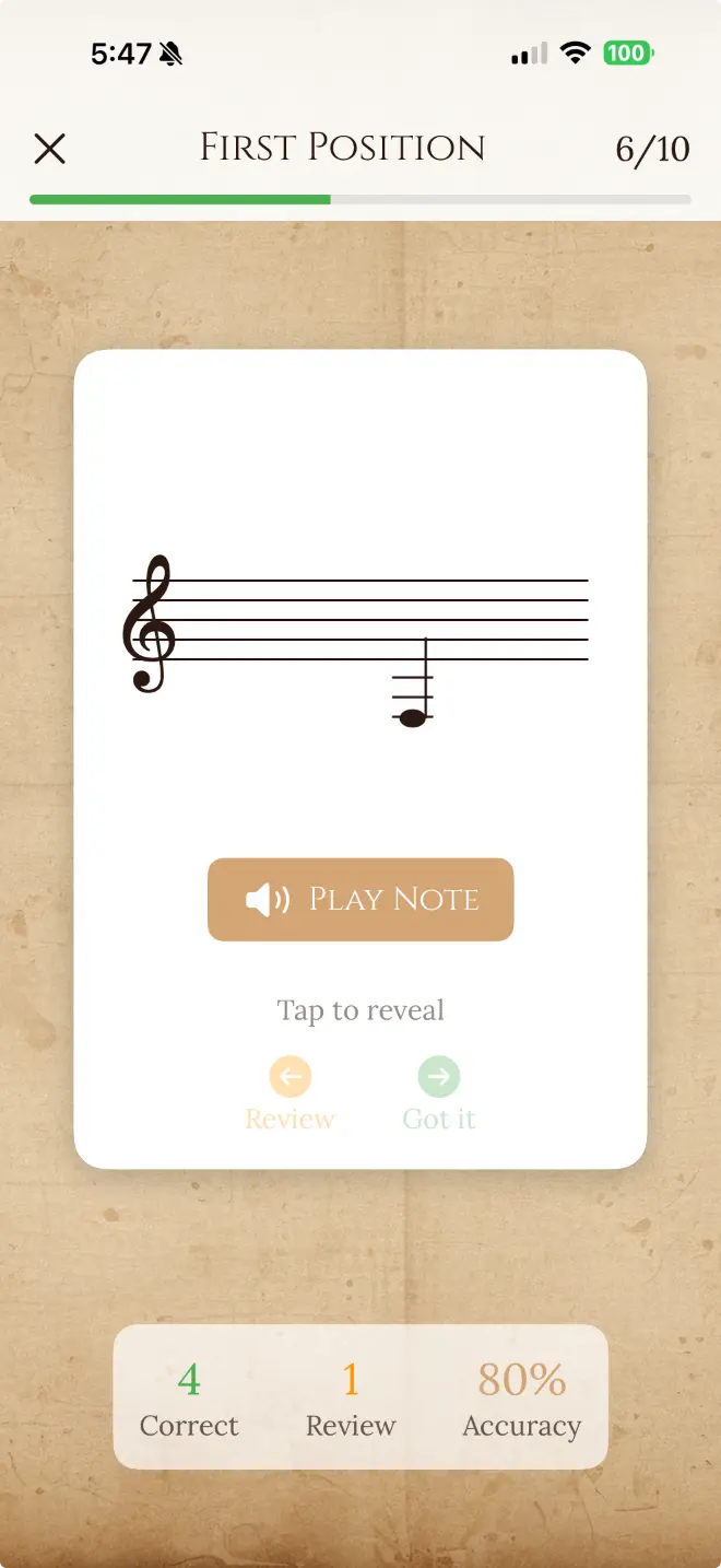 Classical Guitar Flash Cards Main Screen